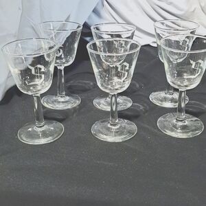 Vintage monogram S wine glasses lot of 6 heavy duty